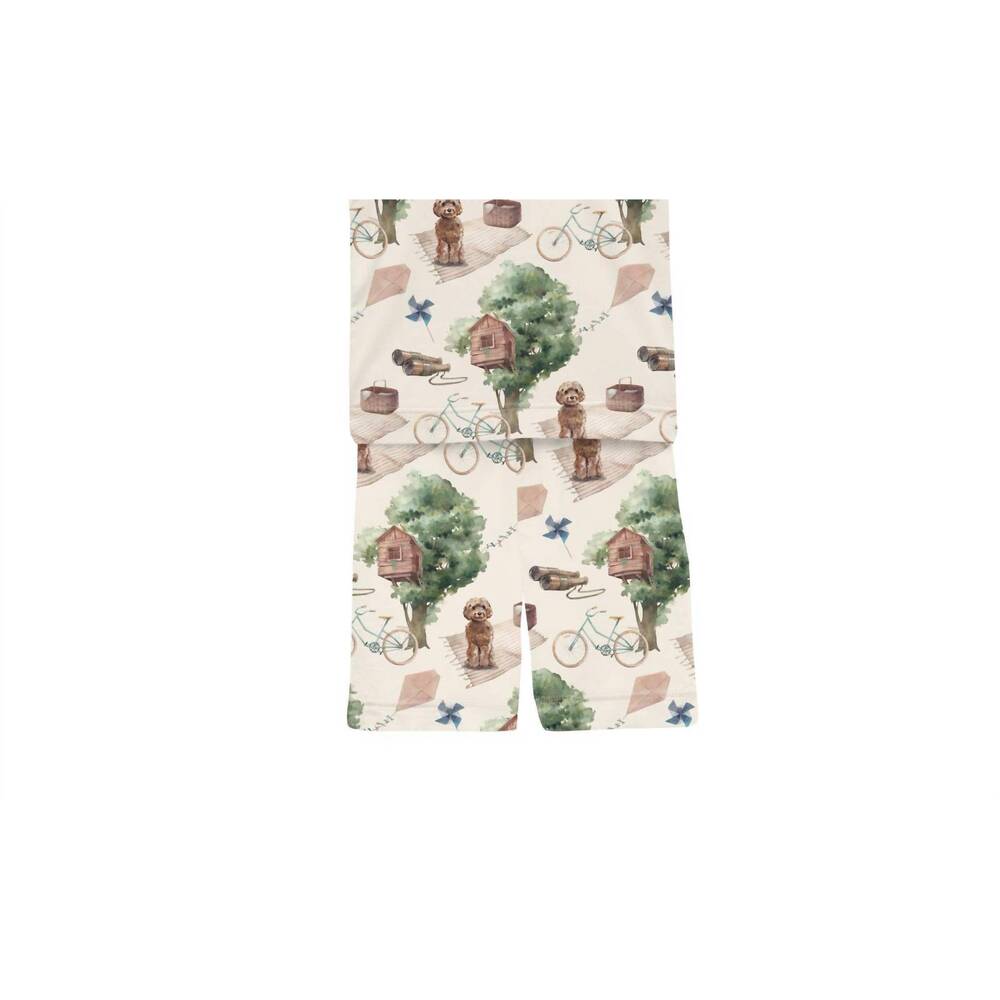 NEW KICKEE kids' short sleeve pajama set with shorts in natural tree house